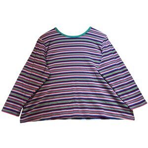 Lands' End Women's Crew Neck T-Shirt Long Sleeve Stretch Sz 2X Multicolor Stripe